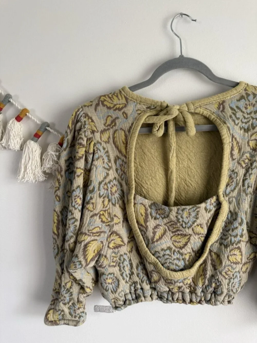 Free People No Ordinary Paisley Cottage Puff Sleeve Sweater Top Dainty Feminine